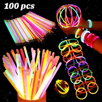 

100 Pcs Mix Color Stick Safety Light Stick Chains And Necklaces Fluorescent Bracelets For Event Festive Evening Supplies Decor