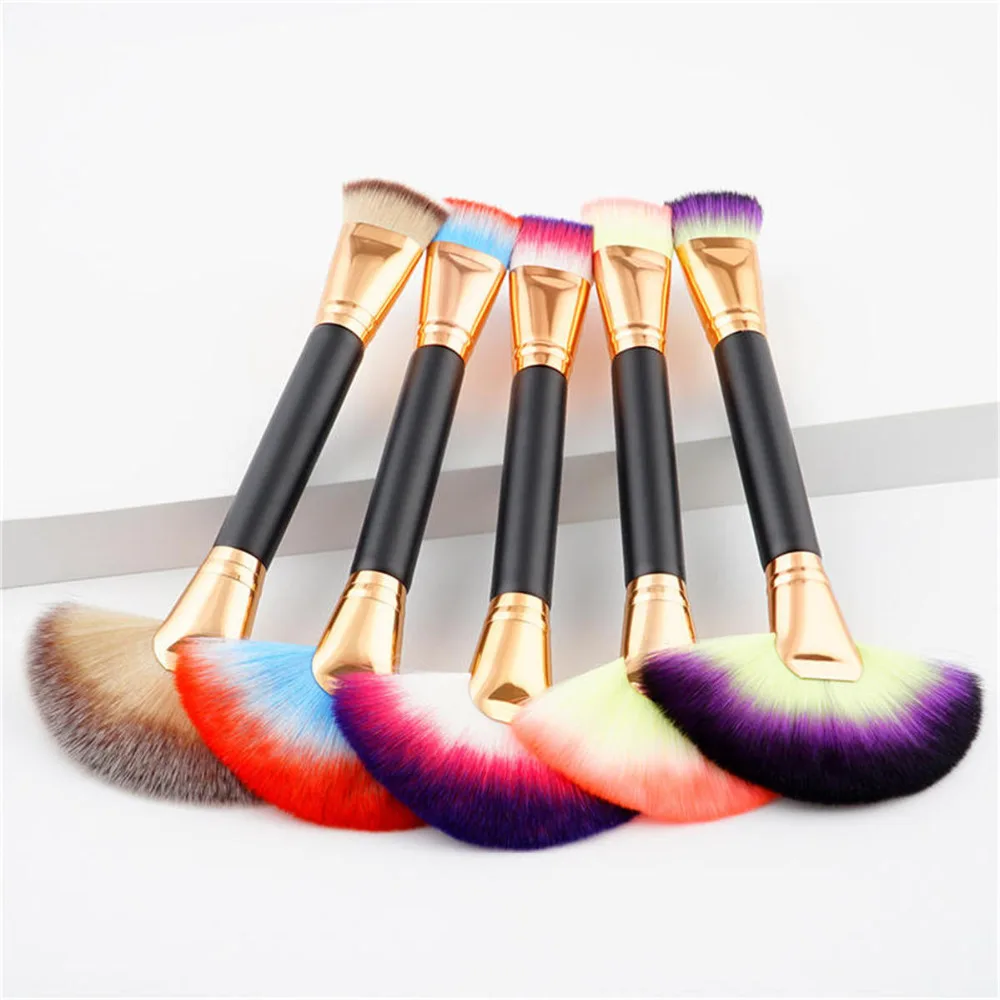 

1PC Colorful Soft Synthetic Hair Professional Eye Brushes for Women Handle Doule-ended Sector Makeup Eyeshadow Brush