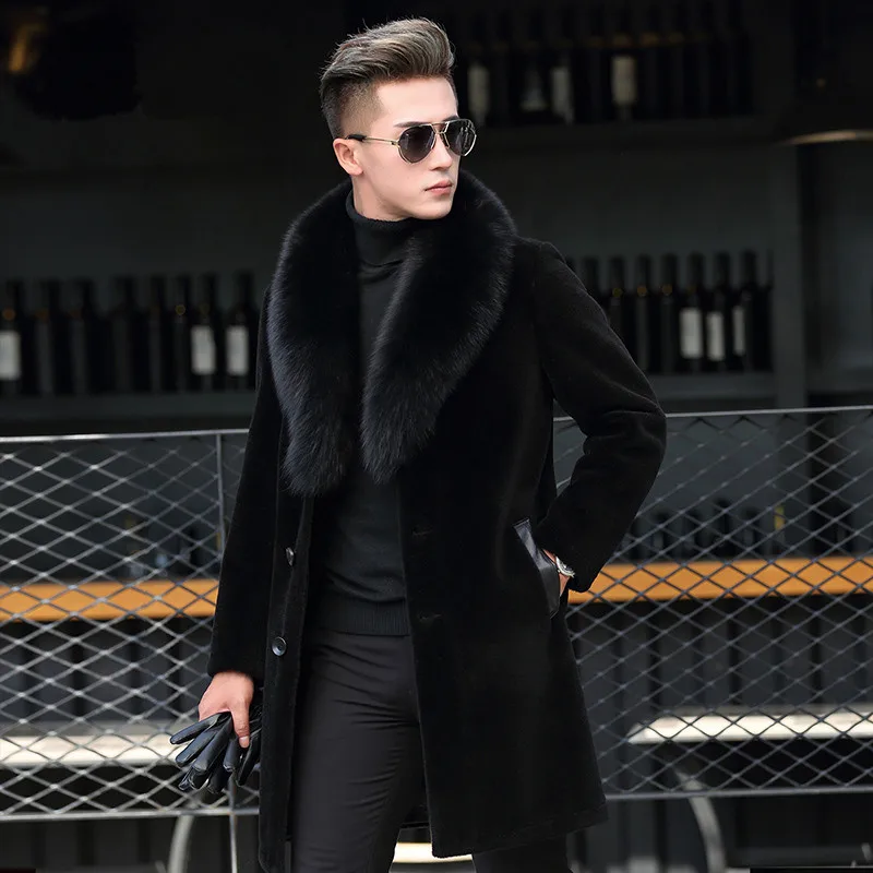 

Haining leather leather male fox collars in long sheep sheared P1150 one fur coat fur coat