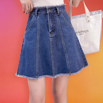 

Mini Denim Skirt Women Short Cotton High Waist A Line Skirts Plus Size Jean Skirt Mini Denim Skirts Saia Jeans Summer 2019