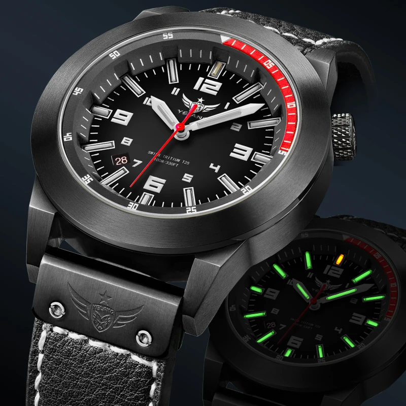 Men watch Sports Watches Glow Tritium Light H3 Super luminous WR100M