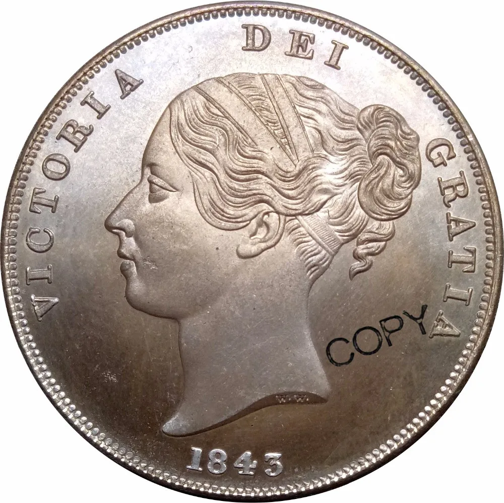 

Great Britain Victoria 1 Penny 1843 Red Copper Copy Coin
