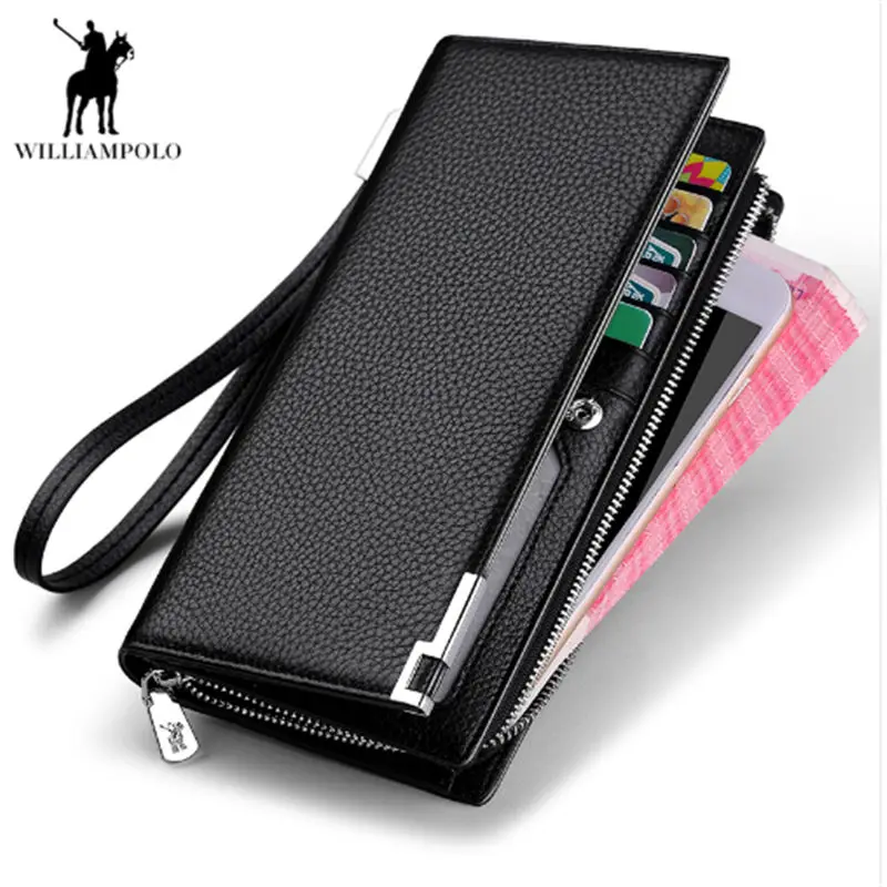 

men's wallet fashion long business authentic multi-function leather wallet men's metal corner mobile phone bag luxury wallet