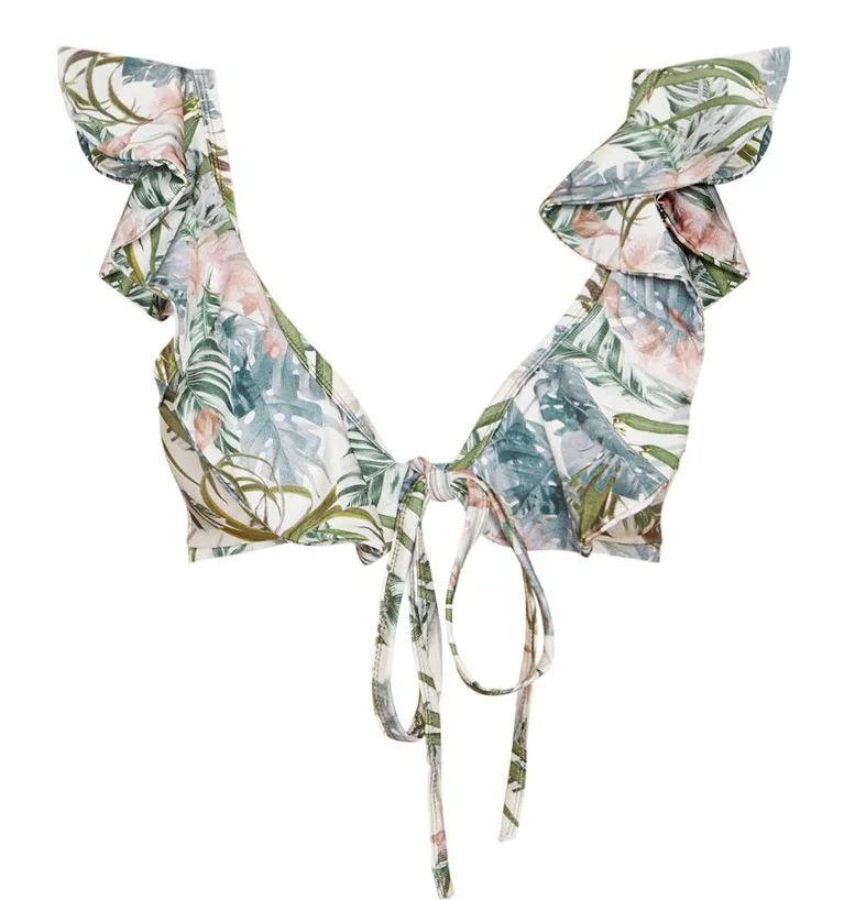 Hot Leaves Print Bikinis 2019 Rash Guards Ruffle Shoulder Women Bikini Set Bathing Suit Swimming Suits For Women Biquinis