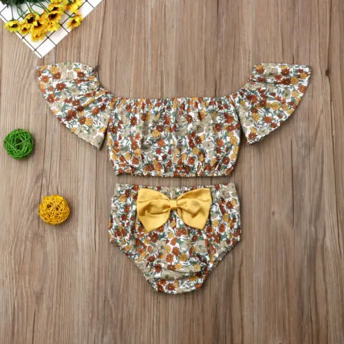 

Baby Girl Clothes Floral Bell Short Sleeve Clothes Tops T-shirt Fashion Bowknot Shorts Pants Boho Cute Summer Outfits Set