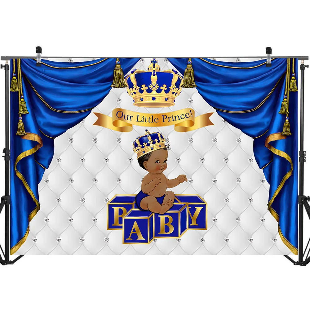 Neoback Royal Baby Shower фон этнический Маленький принц золотой фото Королевский синий и