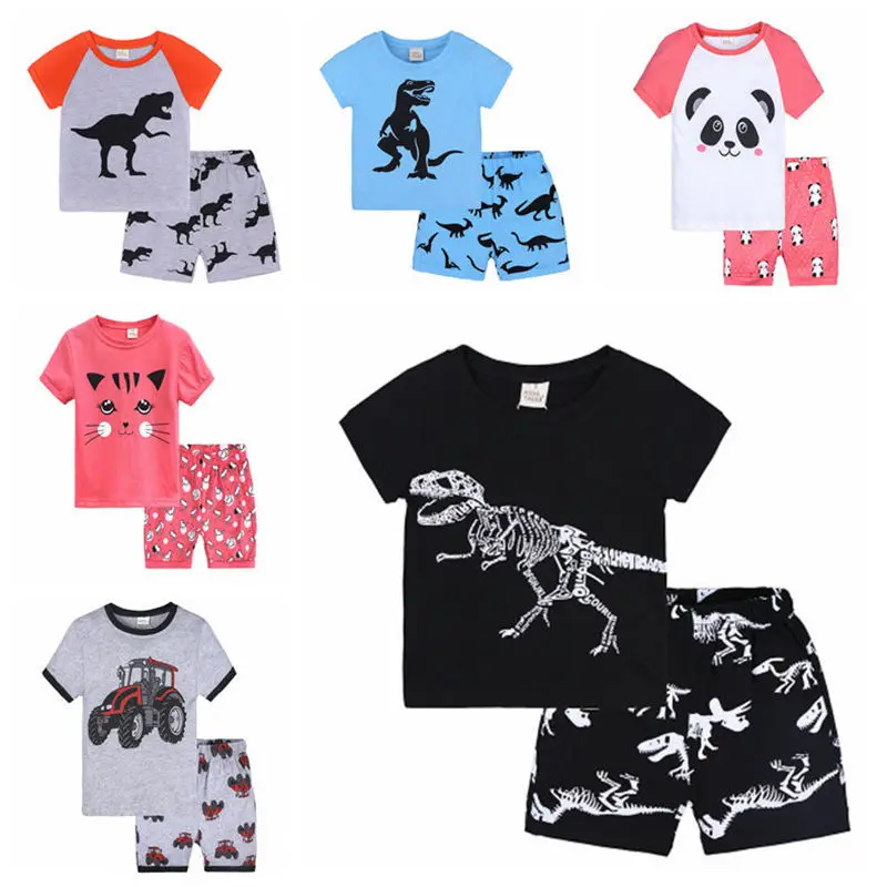 Loozykit/хлопковые комплекты для детей детская одежда для мальчиков и девочек комплекты одежды для младенцев Одежда для мальчиков с рисунком торридса Милая футболка с динозавром+ шорты