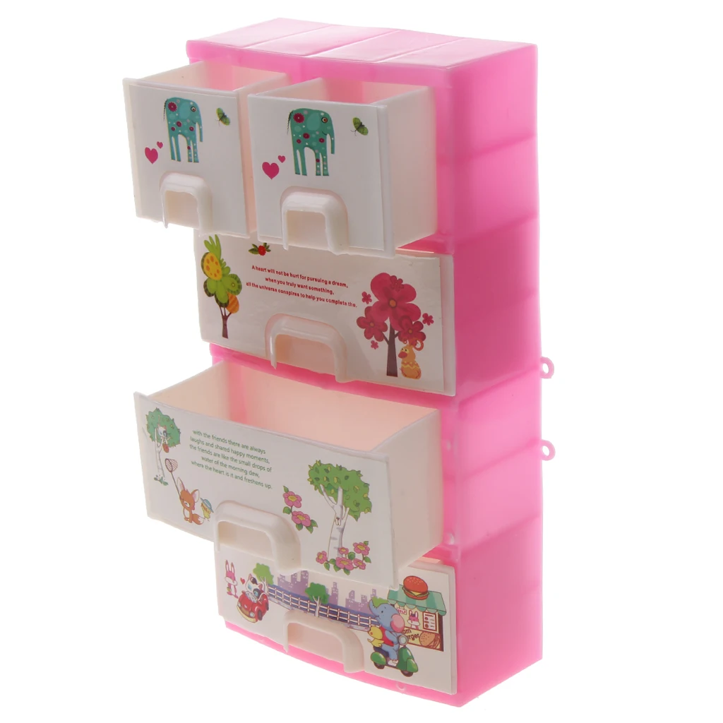 Miniature Pink Drawer Wardrobe Bedroom Furniture Kits for 29cm Dolls Accessory