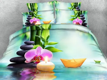 

3 pieces waterside scenery bed cover set HD Digital 3d flowers paper boat butterfly duvet covers bedding sets Single King Linen