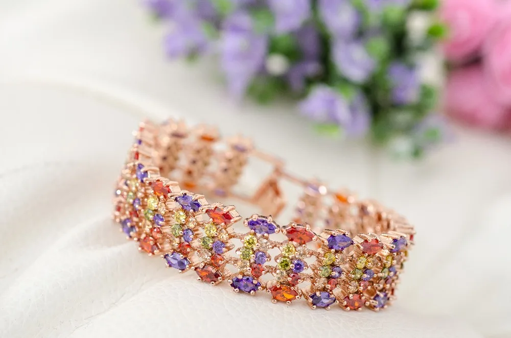 Женский браслет Emmaya разноцветный из розового золота с фианитами|women bracelet|bracelet