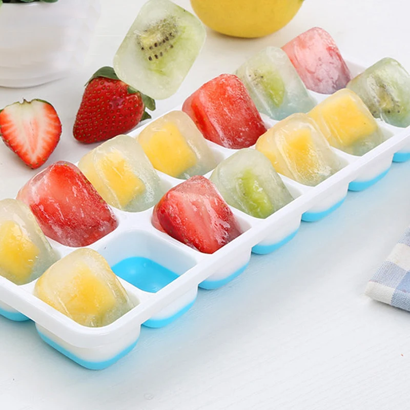 WCIC 14 Grid Silicone Ice Cube Molds Summer DIY Ice Box Tray Eco-friendly Silicone Ice Tray Ice Box with Cover