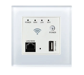 

300M Wall Embedded Wireless AP Router Repeater Booster USB Charging Port 1000mA Output Tempered Glass Panel