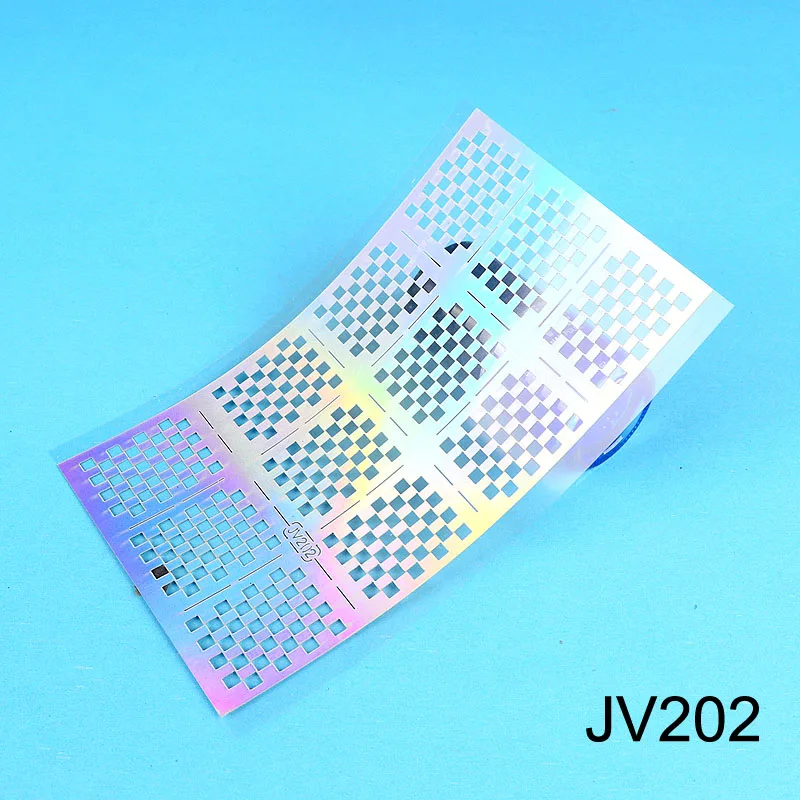 12 наконечников/лист рыбья чешуя винил для ногтей неправильный треугольный узор сетка простое использование кончики для маникюра трафарет для ногтей полый стикер - Цвет: JV202