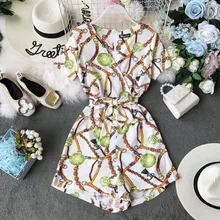 Chic Romper Women Casual Jumpsuit Printed Rompers Summer V-Neck Overalls For Women Combinaison Femme Chic Romper Women Casual Jumpsuit Printed Rompers Summer V-Neck Overalls For Women Combinaison Femme