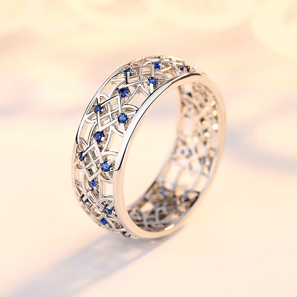 

KNOCL Cubic Zirconia Ring for Women Hollow Two-tone Ring White Gold Jewelry Fashion Popular Rhinestone Wedding Rings for Femal