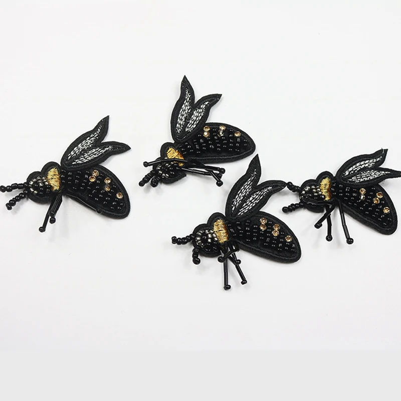 Black Bee Patch Sew on Beading Appliques Rhinestone Brooch Crystal