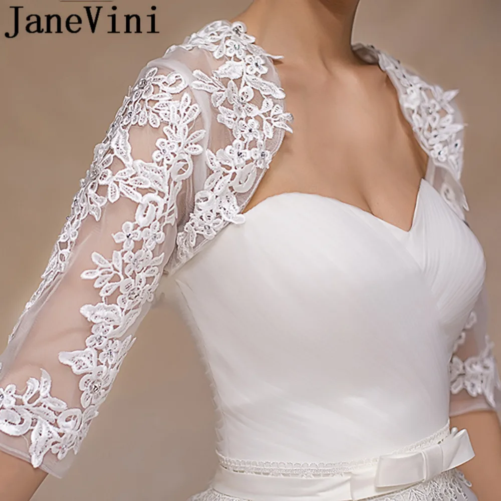 JaneVini veste dentelle femme кружевные свадебные куртки с коротким рукавом с аппликацией расшитый кружевом свадебная накидка Тюлевое Болеро женская свадебная накидка