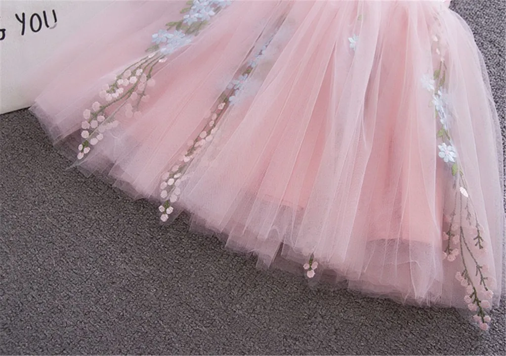 Летнее платье для маленьких девочек; детское платье без рукавов; сетчатые вечерние платья принцессы с цветочным рисунком; одежда для детей; vestidos
