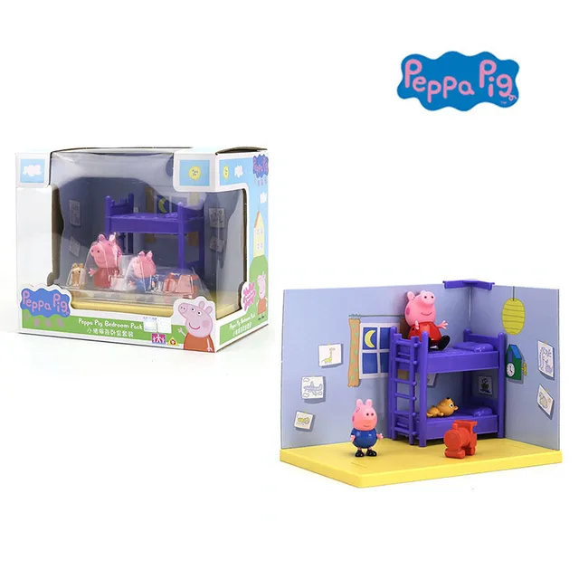 Genuine Peppa Pig Peppa Pig Bedroom Pack With George Peppa Teddy Bear Action Figure Kids Toy Children S Birthday Gift