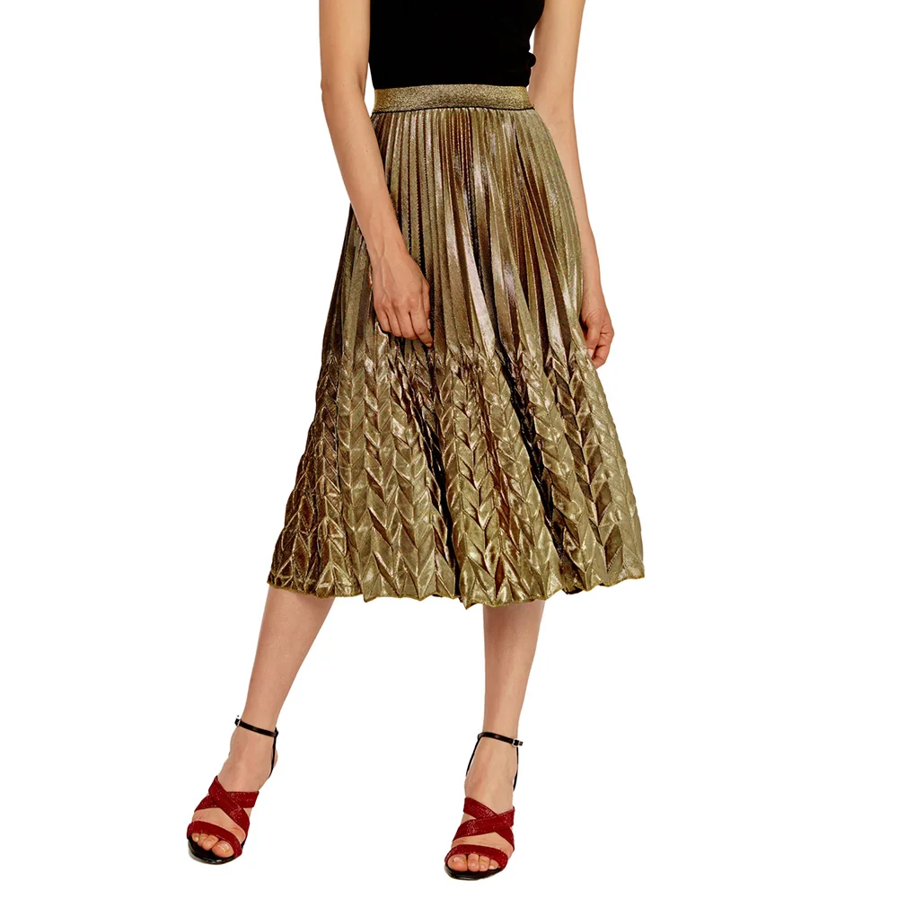 Retro Women Elegant Wheat Pleated Skirt Vintage High Waist A line Mid ...