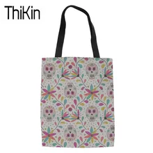 THIKIN складные сумки для покупок для женщин сахарный череп печати плеча Shopper Сумка женская большой ёмкость Холст Tote сумки хранения