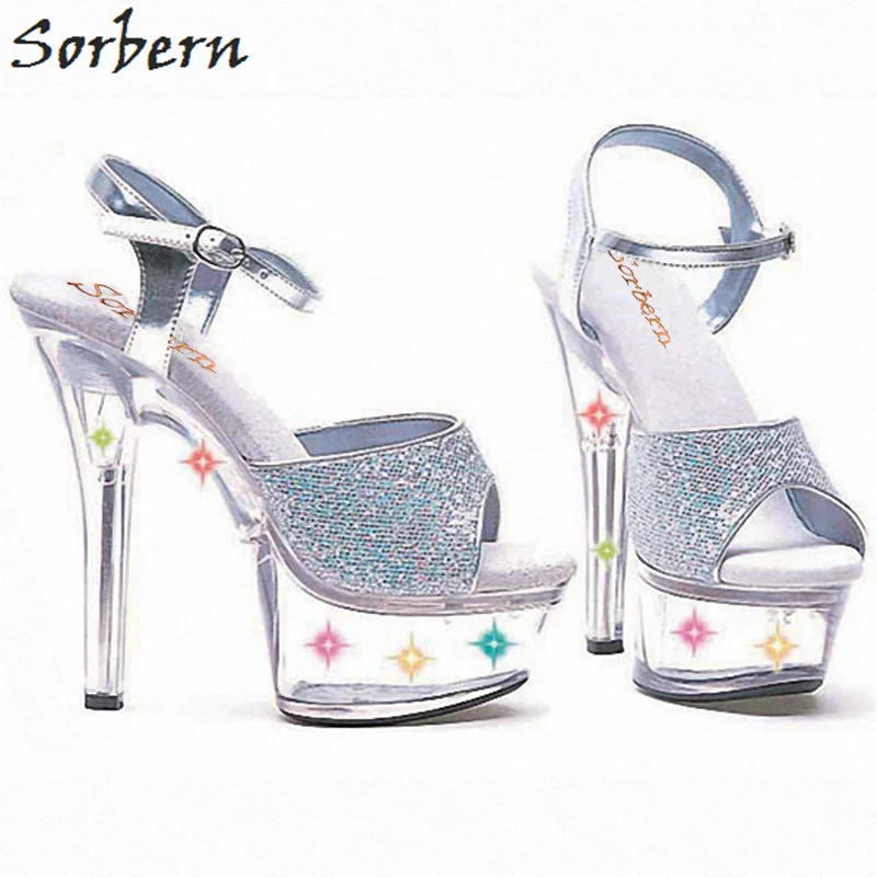 

Sorbern Women Clear High Heel Open Toe Sandals Spike Platform Shoes Flash Sole Custom Color Sandalia Size 11 Handmade Custom