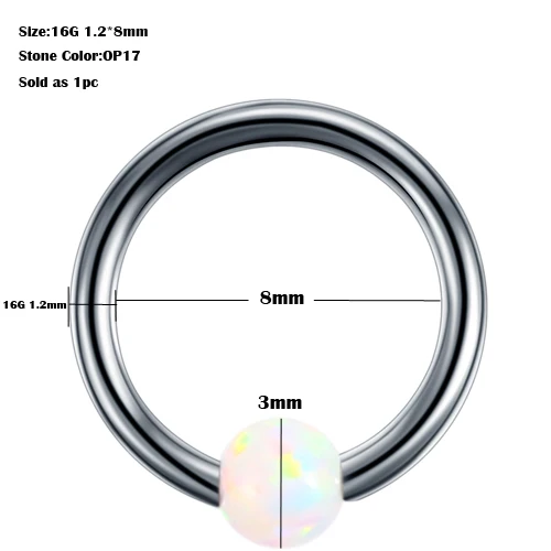 1 шт титановый Опал пирсинг перегородка кольцо в нос Daith пирсинг Tragus Пирсинг серьги мяч закрытие для сосков, губ кольца ювелирные изделия для тела - Окраска металла: T1308