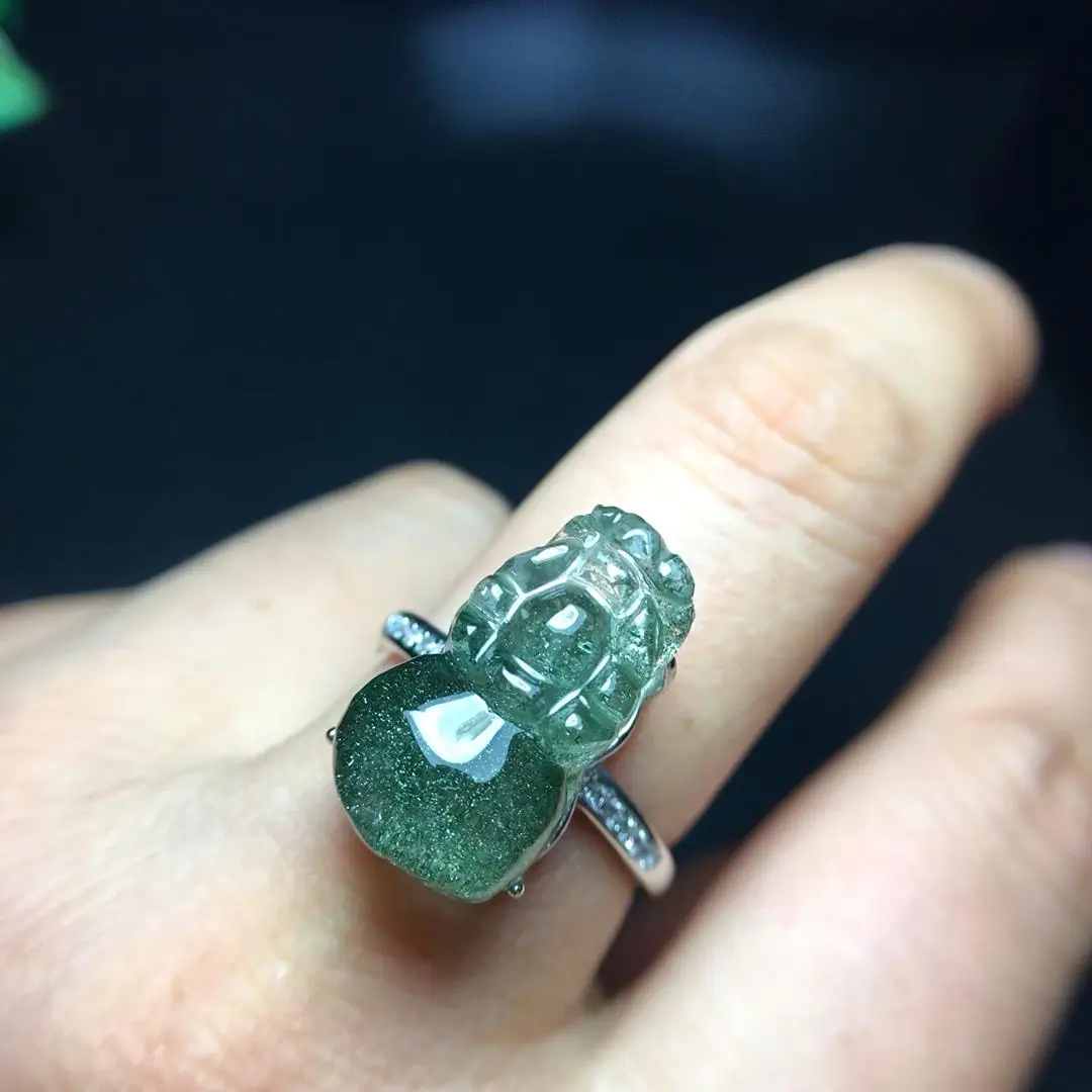 

NEW 18X10mm Natural Brave troops Green Phantom Stone Ring Quartz Crystal Adjustable Ring 925 Silver for Woman Man Gift AAAAA