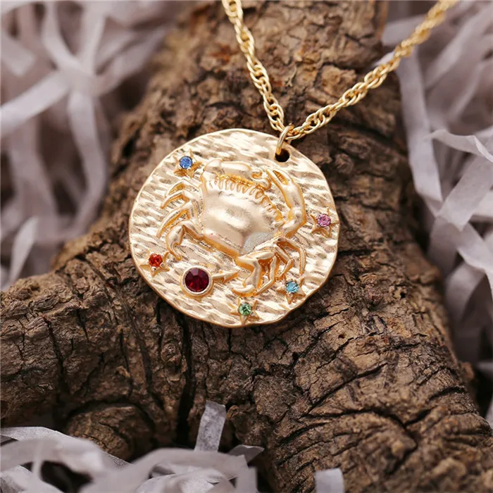 Персонализированное ожерелье с гравировкой по месяцу рождения, Зодиак, золотой цвет, медальон, Знак зодиака, кулон, ожерелье s для женщин, подарок дружбы - Окраска металла: Cancer