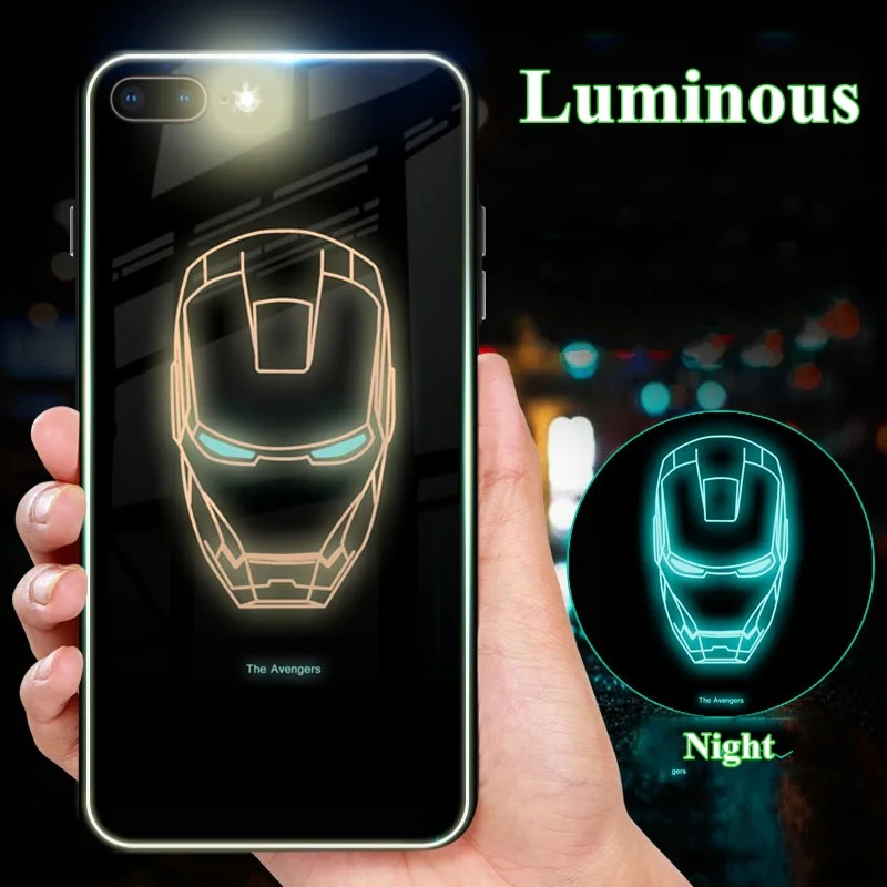 

Luxury Glass Batman Case For iphone 6S 6 S Plus iphone X 10 XR Luminous Cover For iphone 7 8 plus iphone XS Max XR Phone Cases