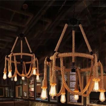 

Circular annular antique vintage retro hemp cable cord wire rope pendant light lamp LOFT for dinning room foyer restaurant cafe