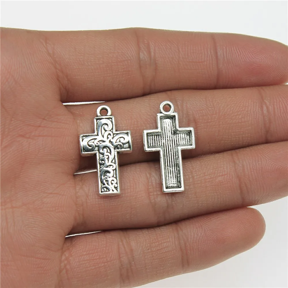 20pcs Antique Silver Tone 14X25mm Cross Charms Pendant For Jewelry
