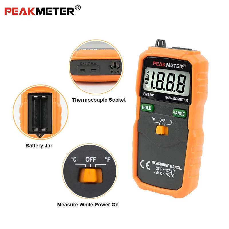 MS6501 Peakmeter цифровой термометр-58F~ 1382F измеритель температуры с типом K сенсорный датчик термопары