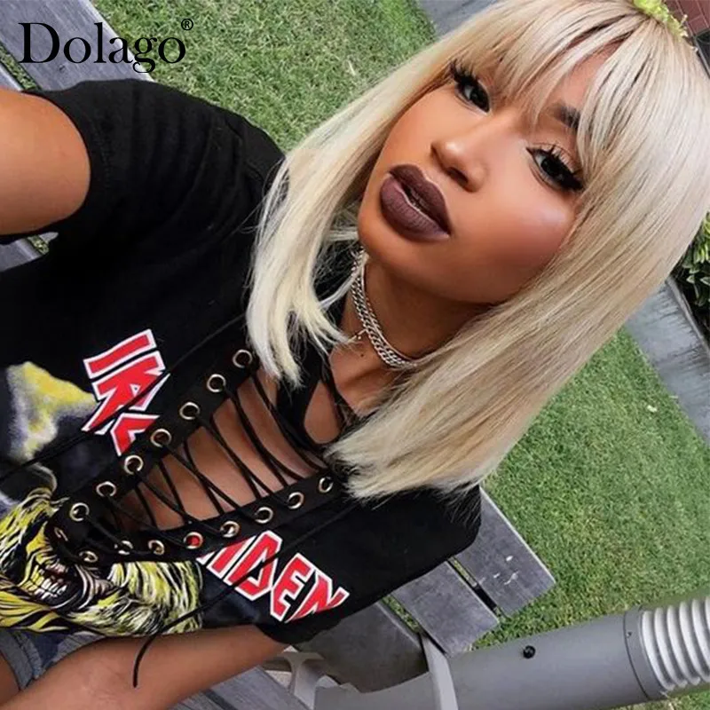 

613 Lace Front Human Hair Wigs With Bangs Straight Colorful Bob Cut Wig Short 150% Honey Blonde Wigs Full Remy Hair Dolago