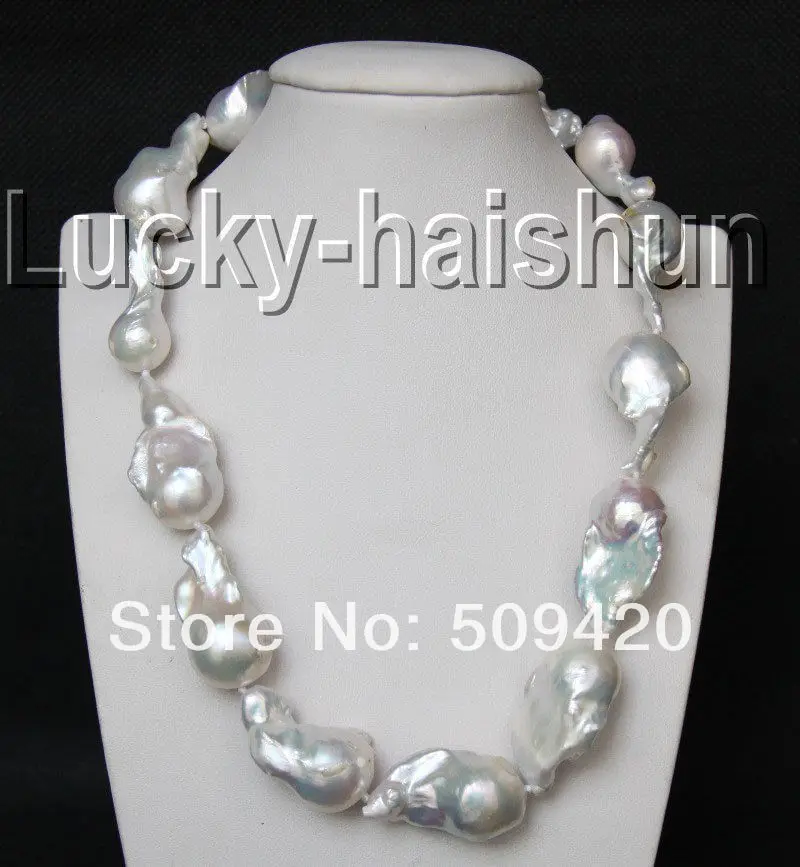 

Free Shippingluster 17.5" 33mm white Reborn keshi pearls necklace