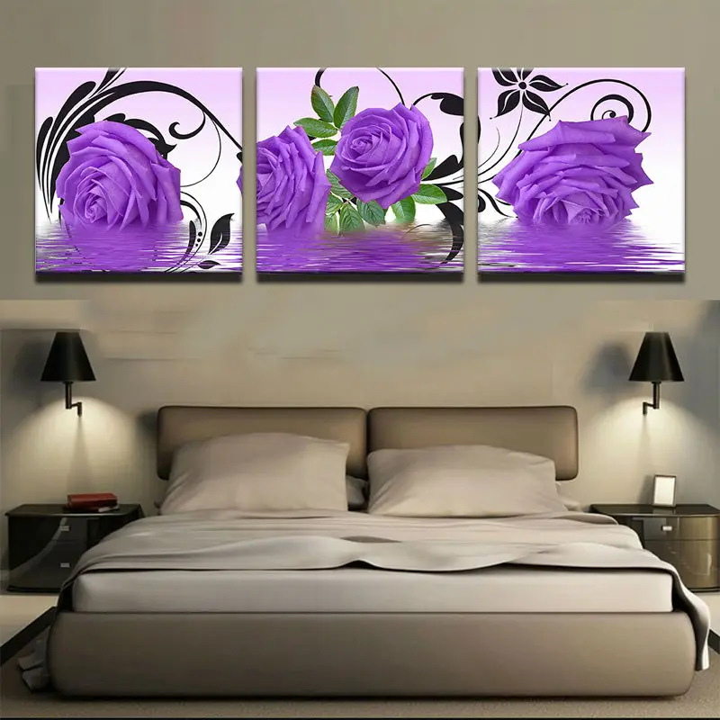 Floral Purple Rose on Bed of Roses Abstract CANVAS WALL ART Picture Print