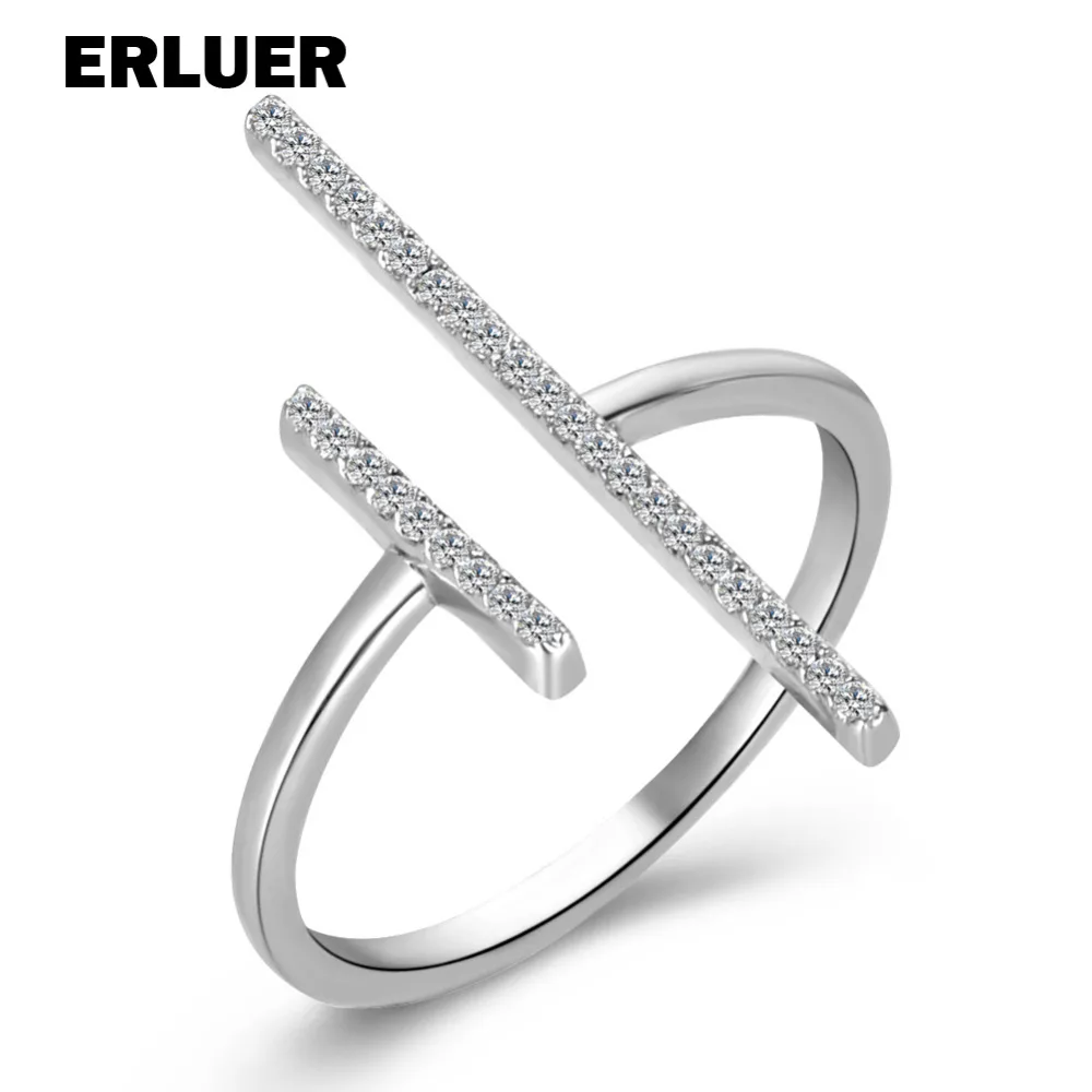 ERLUER Brand Adjustable jewelry Rings Fashion silver rose gold color Crystal cz zircon wedding Finger Ring For Women girls Bague