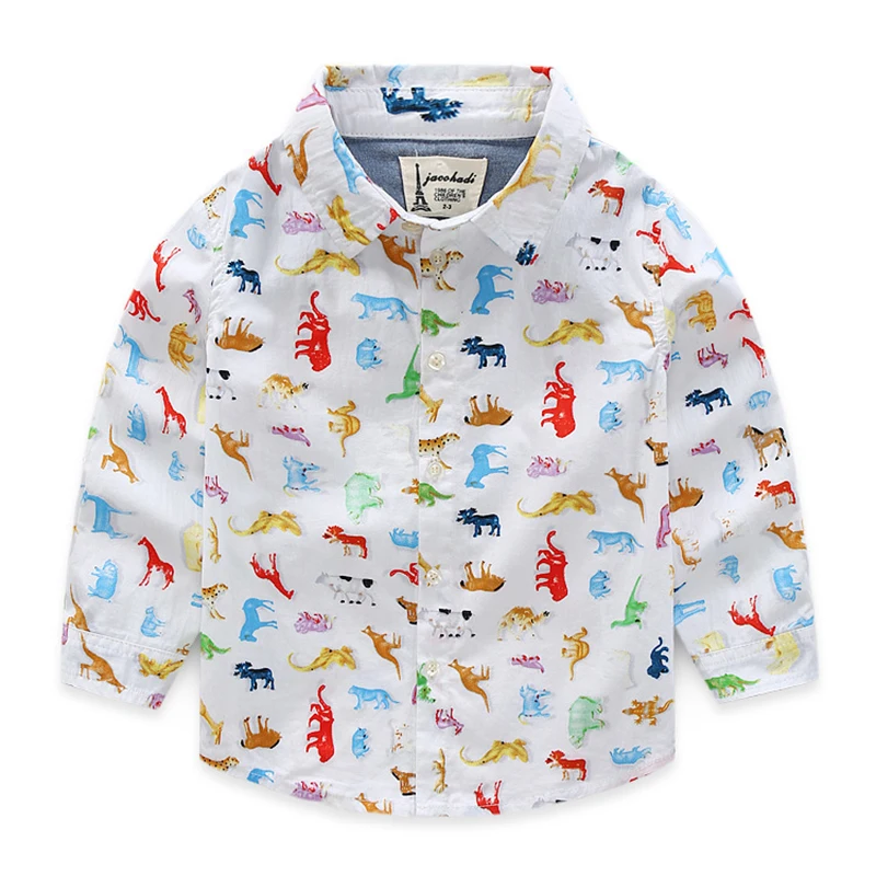 

New Baby Boys Clothes Fashion Turn-down Collar Cartoon Shirt School Style Casual Plaid Long sleeve Blouse Kids Children's Tops