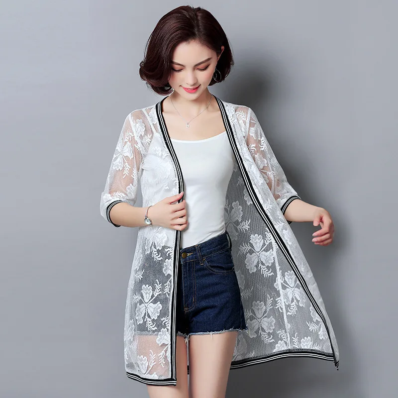 LXMSTH L 5XL кардиган для женщин длинный летний 2019 модные лоскутные кружевные рубашки