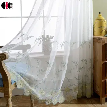 

Embroidered Spring Floral Charm Pearl White Yarn Tulle for Dining Room Bedroom Window Treatments Blinds WP268D
