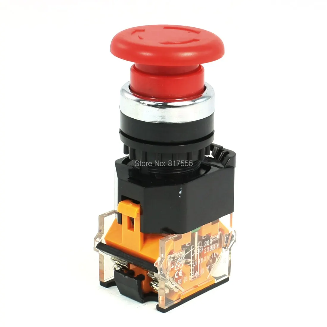 AC 380V 10A 1NO 1NC DPST Red Mushroom Latching Emergency Stop Push