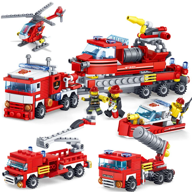 

348pcs City Fire Fighting Truck Model Compatible Legoing City Firefighter Boat Fireman Figure Building Blocks Sets DIY Kids Toys