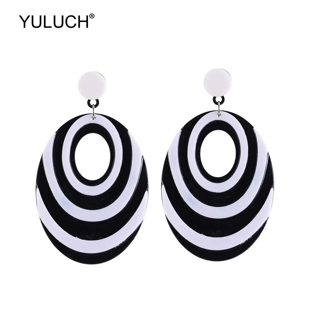 

YULUCH 2019 Fashion Women Oval Plastic Printed Black White Stud Earrings Ethnic African Indian Statement Earrings Jewelry Party