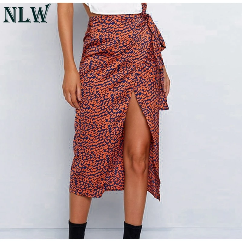 NLW юбка с высокой талией и бантом, Женская леопардовая расцветка, сексуальные юбки миди, высокая мода, зима осень, юбка, 3 цвета размера плюс