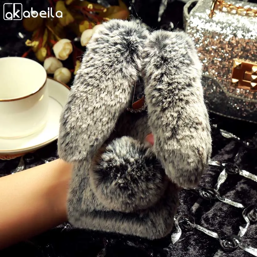 

AKABEILA Fluffy Rabbit Fur Silicon Phone Case For Asus Zenfone GO 2nd Gen ZB452KG ASUS_X014D ZB45 Fashion Diamond Cover Back