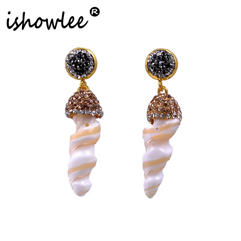 

ISHOWLEE New Conch Shell Crystal Piercing Earrings for Women Fashion Unusual Party Handmade Earrings Beach Luxury Jewelry bxc18
