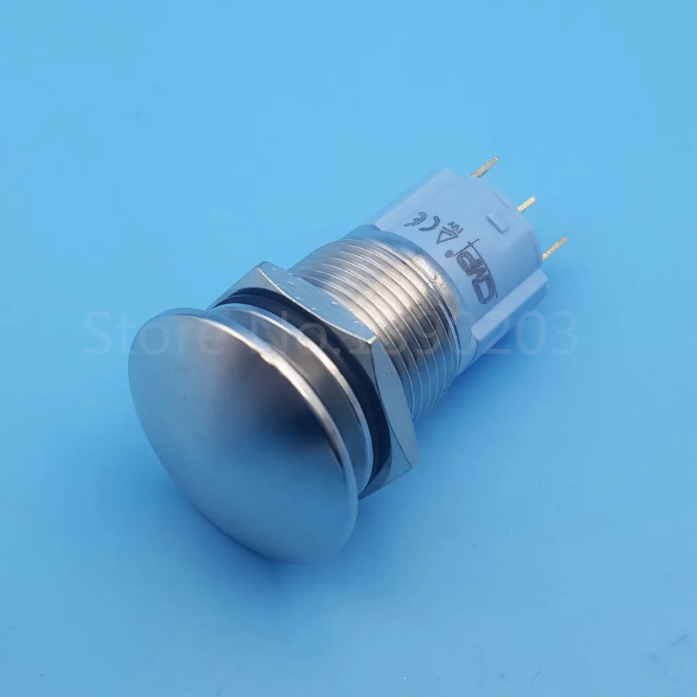 

16mm Stainless Steel Mini Mushroom 3Pin Momentary Push Button Switch COM-NO-NC