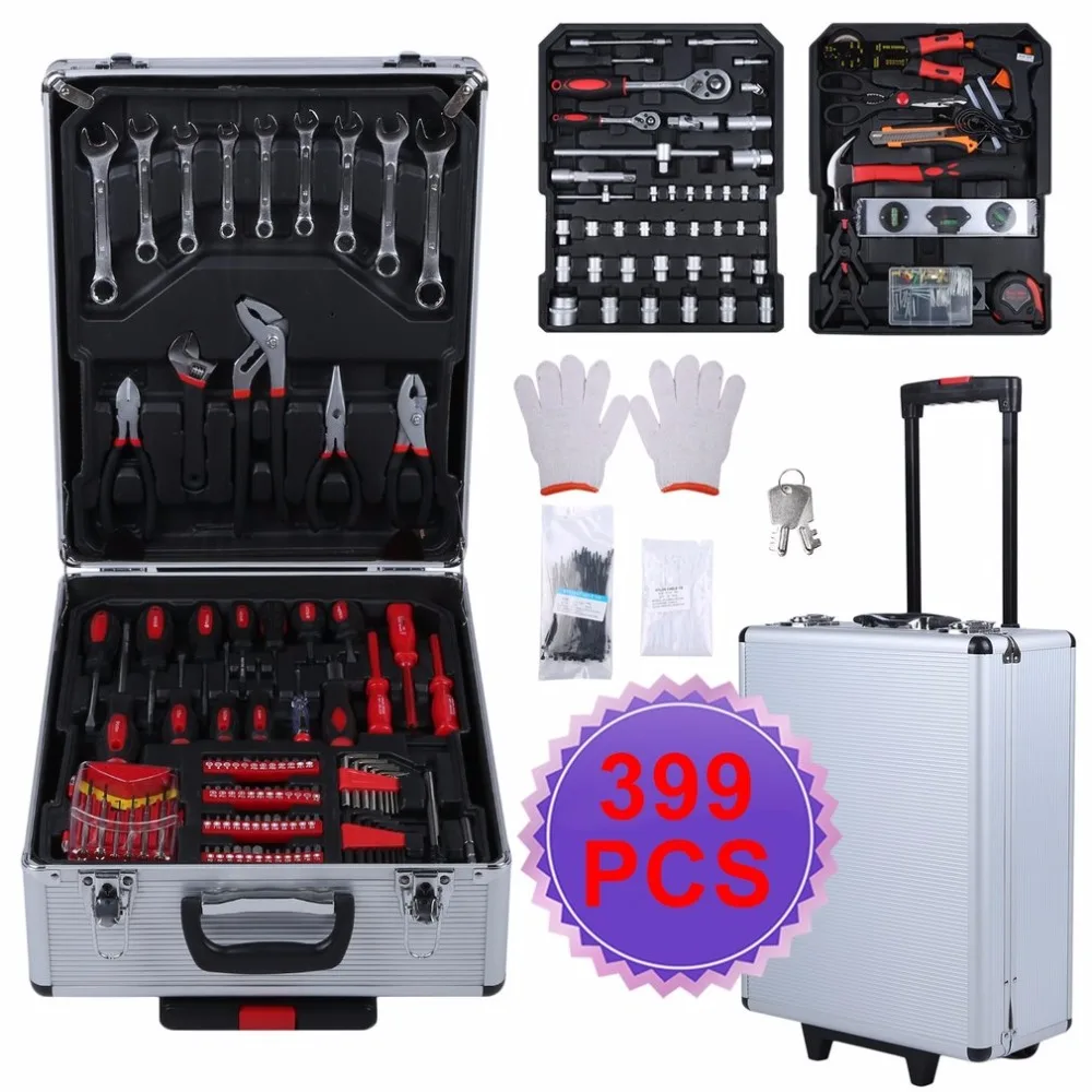 

New 399 PCS Tool Trolley Suitcase Set Aluminum Alloy Storage Box Universal Car Mobile Workshop Toolbox Garage Precision Tools