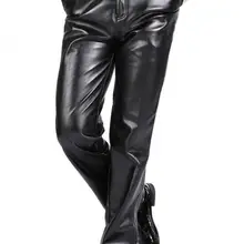 28-45 Горячие Весна Мужская Новая мода случайные мыть плюс бархат толстые прямые отступить мотоцикл теплые пу брюки