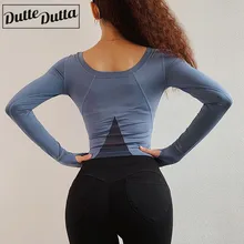 Гимнастическая майка женские топы Спортивные с длинным рукавом укороченный Топ для женщин спортивные рубашки Фитнес Футболка сетчатая Толстовка Runnning Activewear